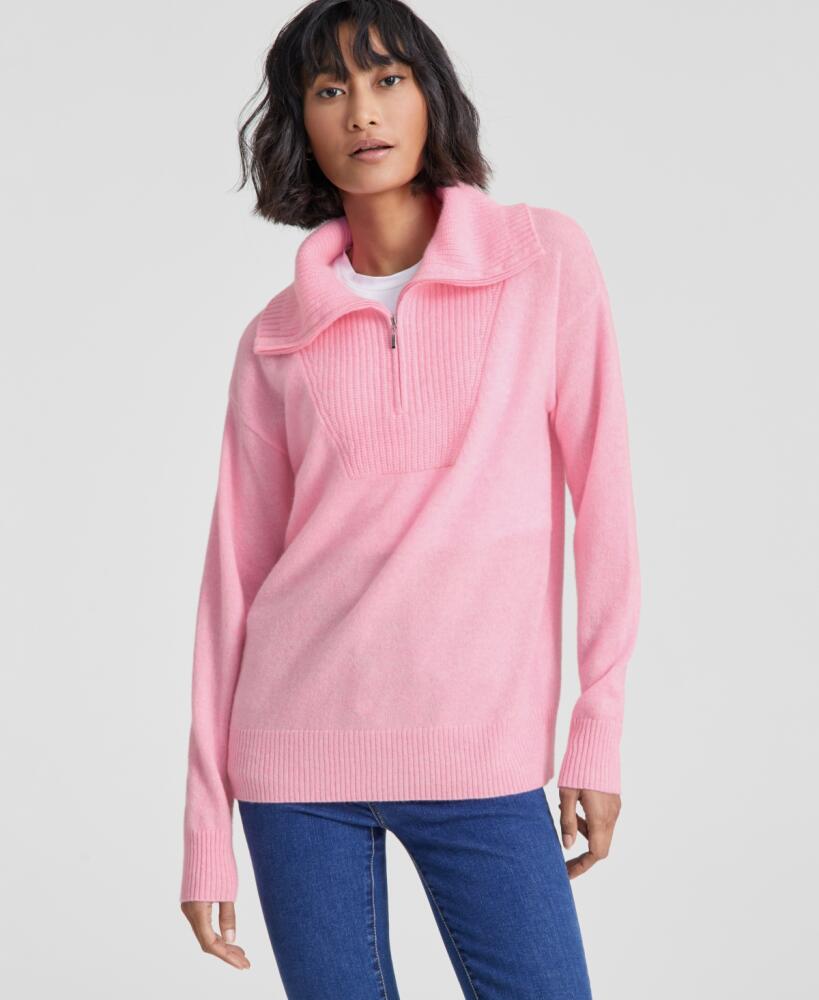 Charter Club 100% Cashmere Women's Quarter-Zip Sweater, Created for Macy's - Bubblegum Heather Cover