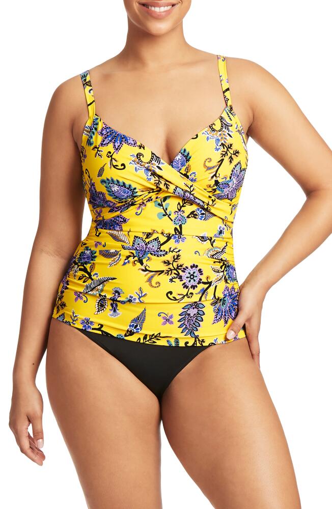 Sea Level DD- & E-Cup Paisley Twist Front Tankini Top in Citrus Cover