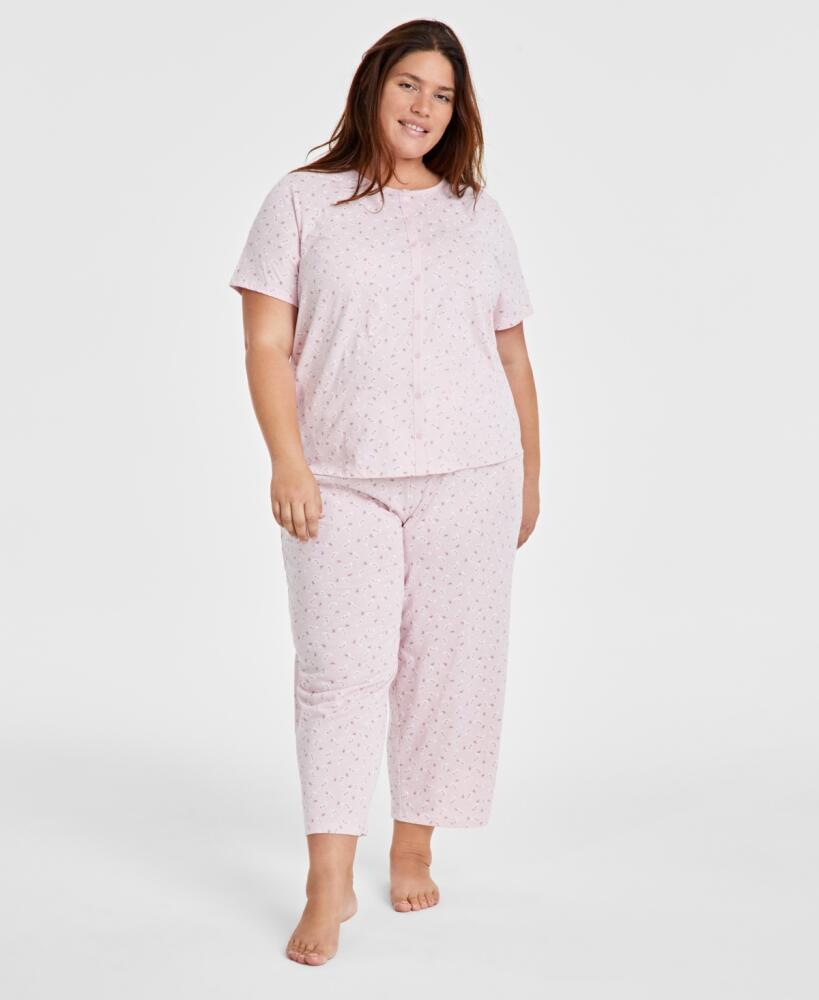 Charter Club Plus Size 2-Pc. Cotton Cropped Pajamas Set, Created for Macy's - Paisley Dot Cover