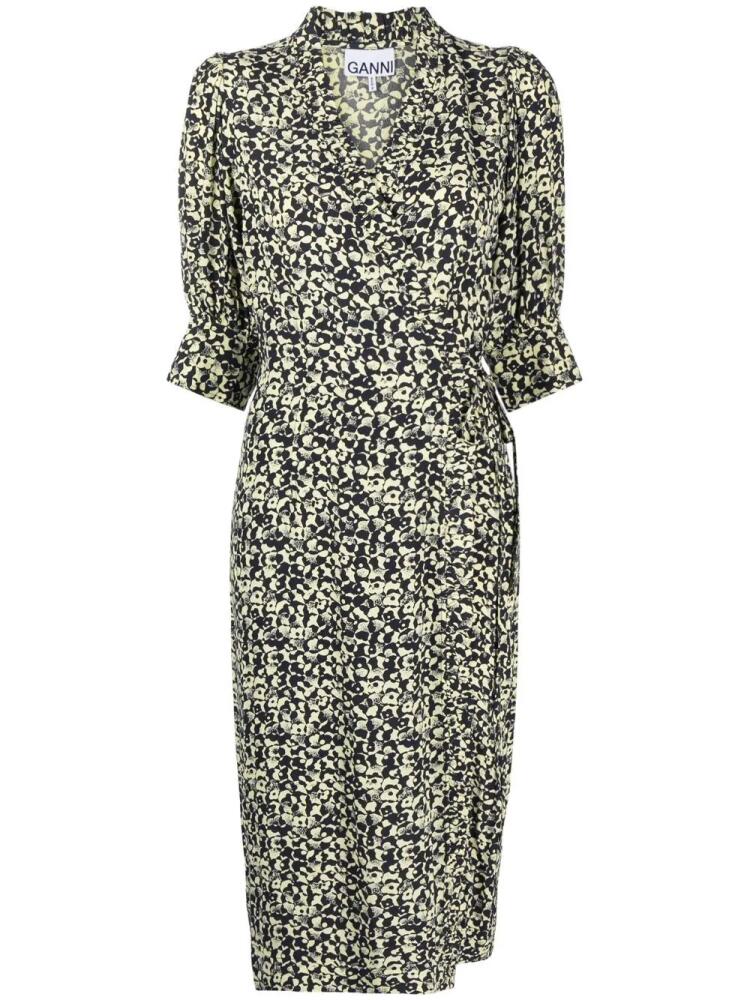 GANNI floral wrap midi dress - Black Cover