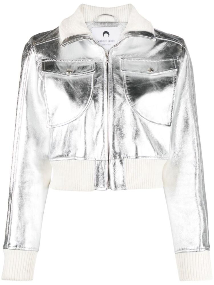 Marine Serre Moonogram-pattern laminated leather jacket - Silver Cover