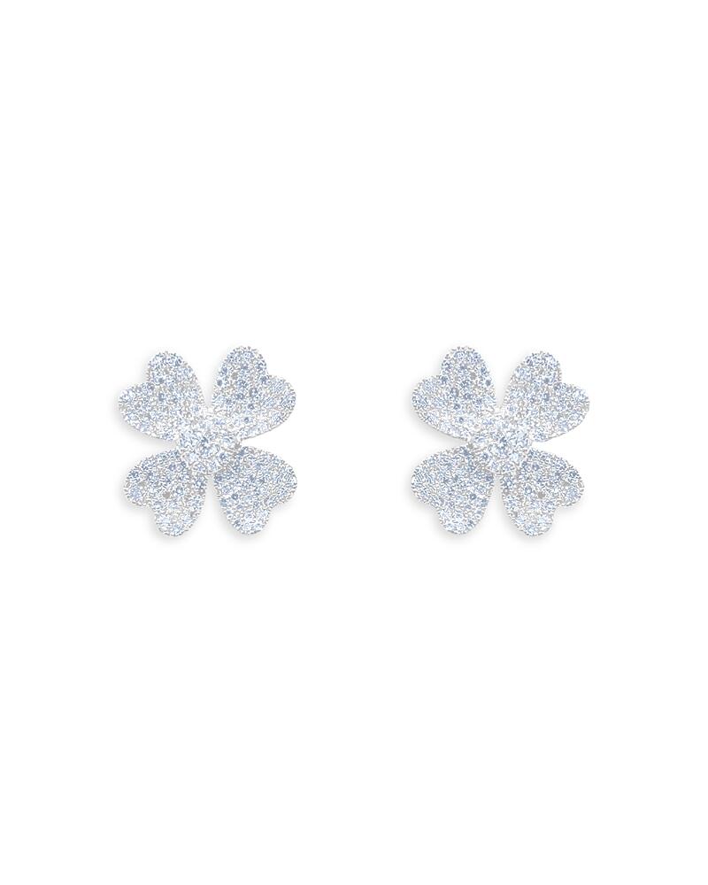 Meira T 14K White Gold Diamond Pave Flower Stud Earrings Cover