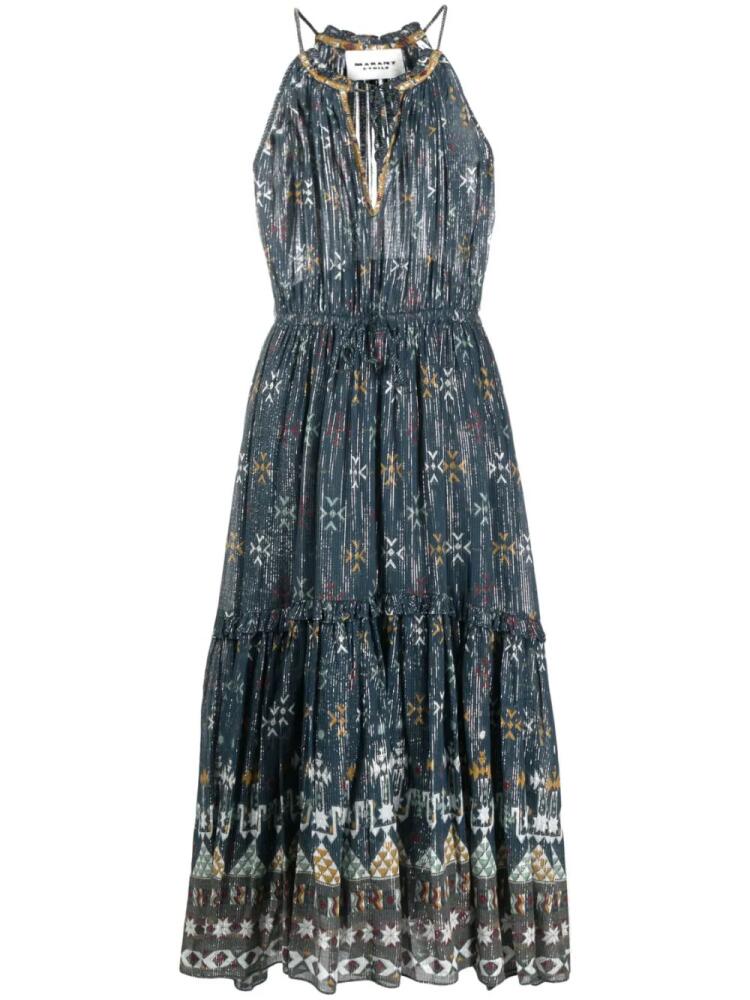 MARANT ÉTOILE graphic-print halterneck midi dress - Blue Cover