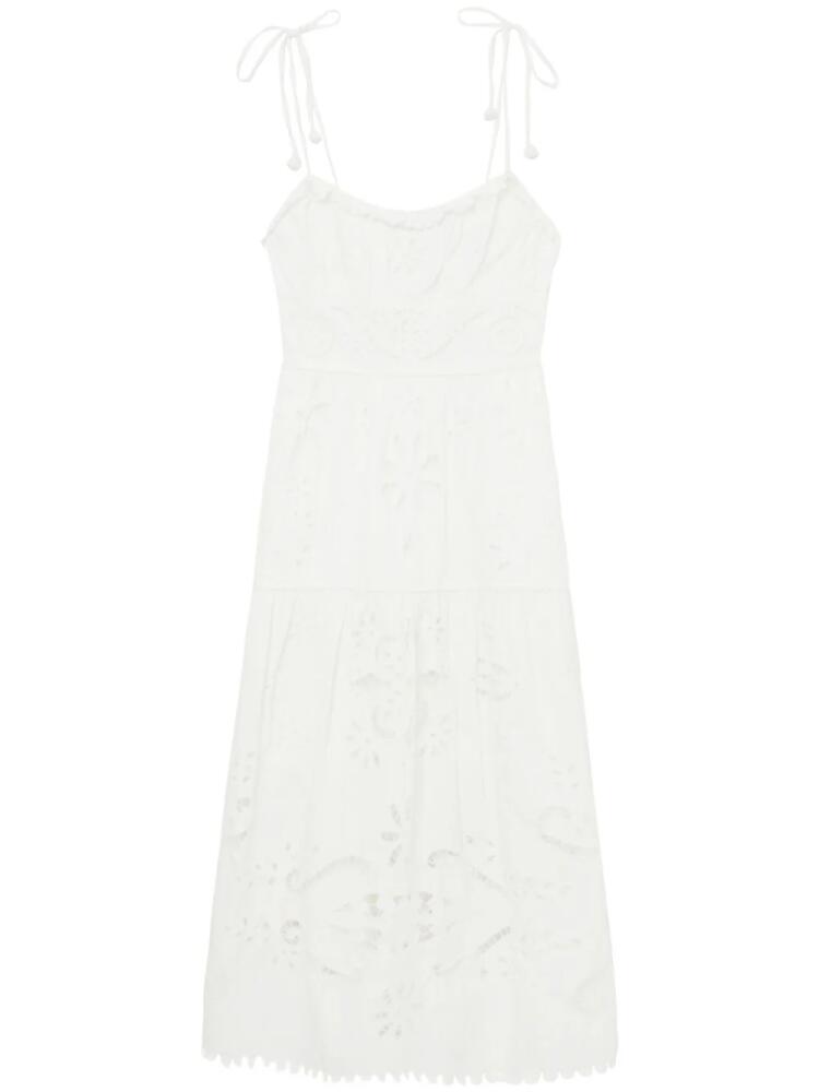 Sea floral-embroidered cotton midi dress - White Cover