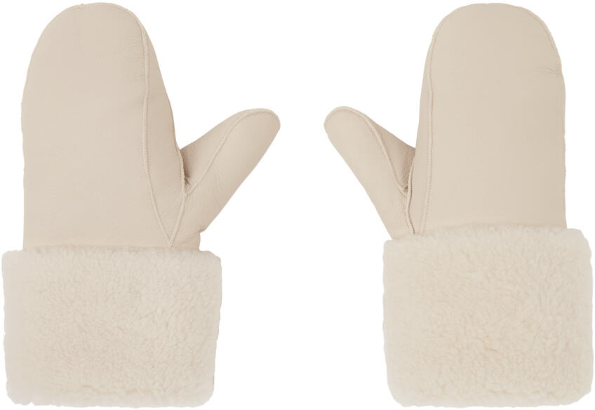 Yves Salomon Off-White Curly Merino Mittens Cover