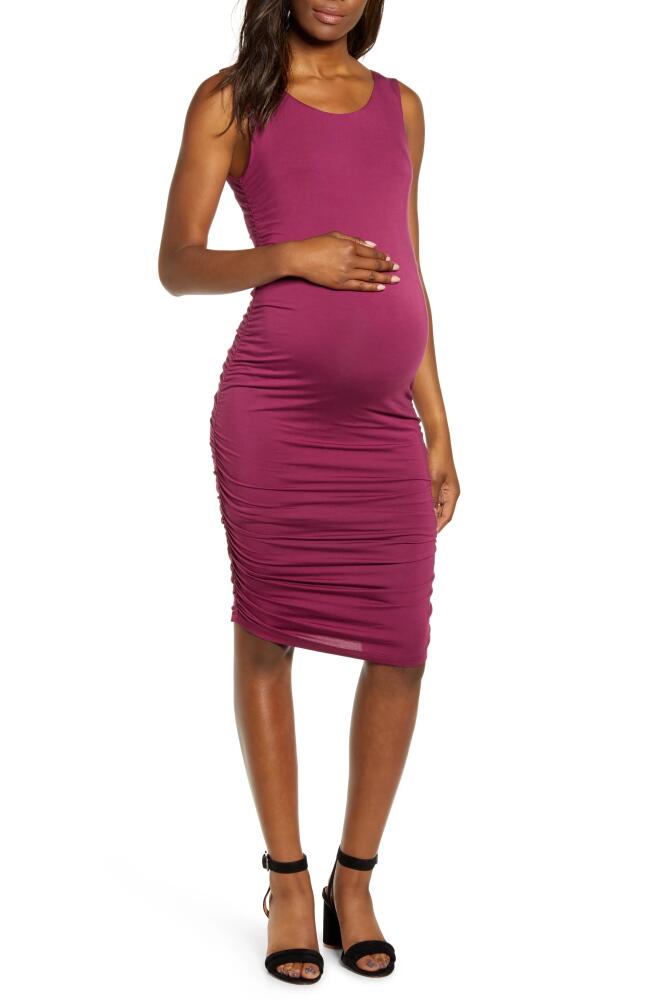 Angel Maternity Sleeveless Body-Con Maternity Dress in Maroon Red Cover