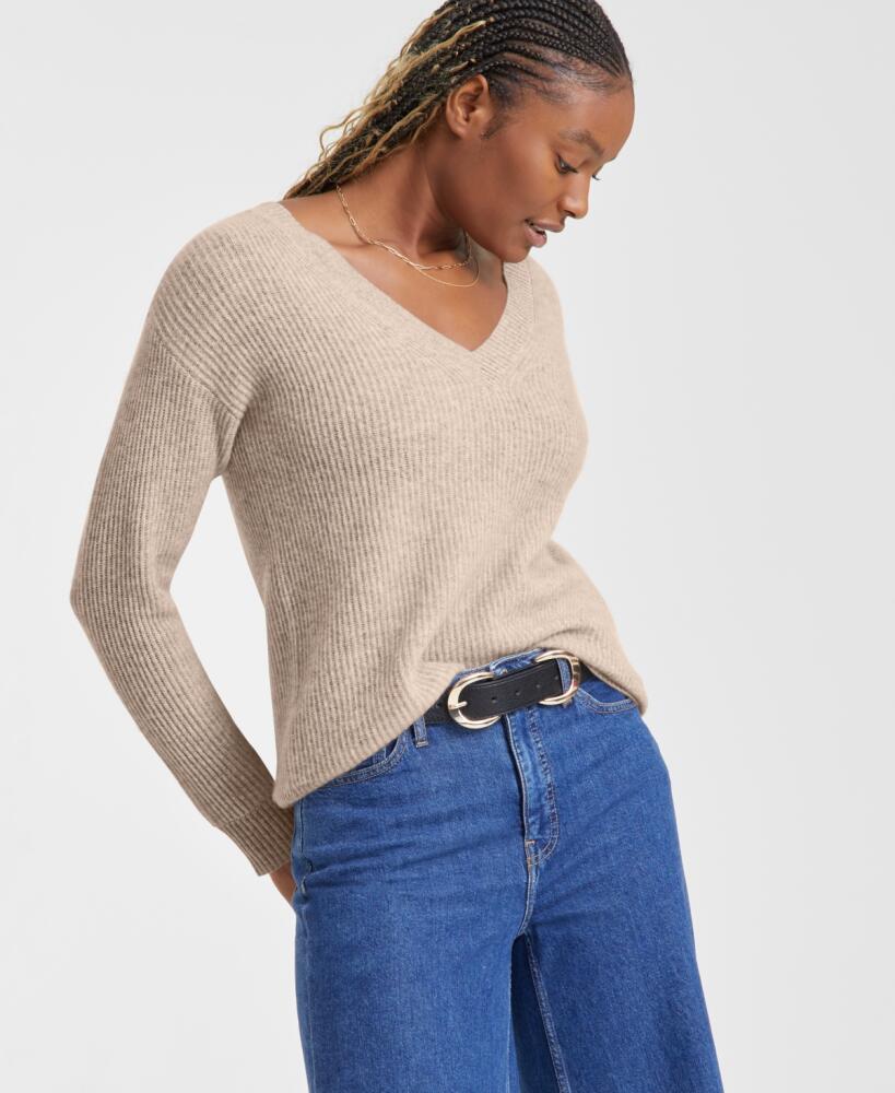 Charter Club Women's 100% Cashmere Ribbed V-Neck Sweater, Regular & Petites, Created for Macy's - Pearl Taupe Heather Cover