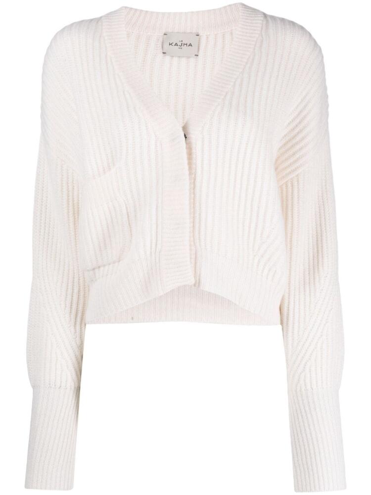 Le Kasha ribbed-knit organic cashmere cardigan - White Cover