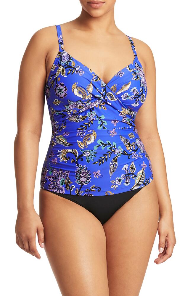 Sea Level DD- & E-Cup Paisley Twist Front Tankini Top in Cobalt Cover