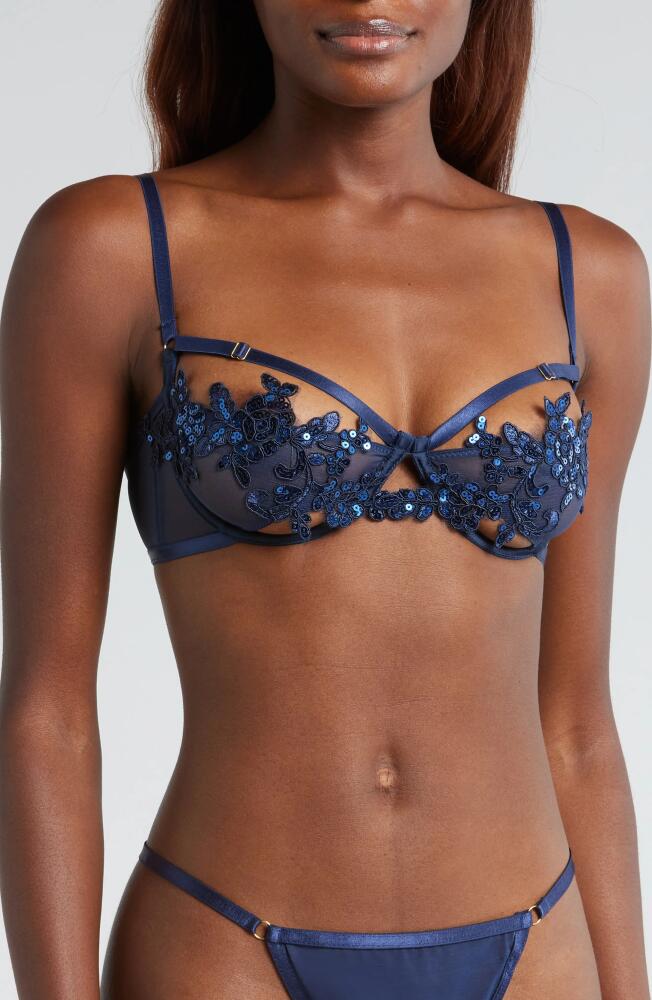 KILO BRAVA Floral Embroidered Open Cup Underwire Bra in Midnight Blue Cover