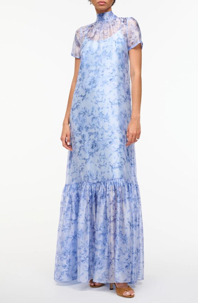 STAUD Floral Tie Back Gown in Periwinkle Sketchbook Floral Cover