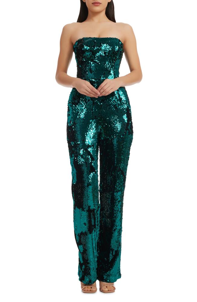 Dress the Population Andy Sequin Strapless Jumpsuit in Deep Emerald Cover