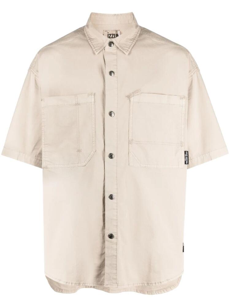 izzue logo-patch stretch-cotton shirt - Brown Cover