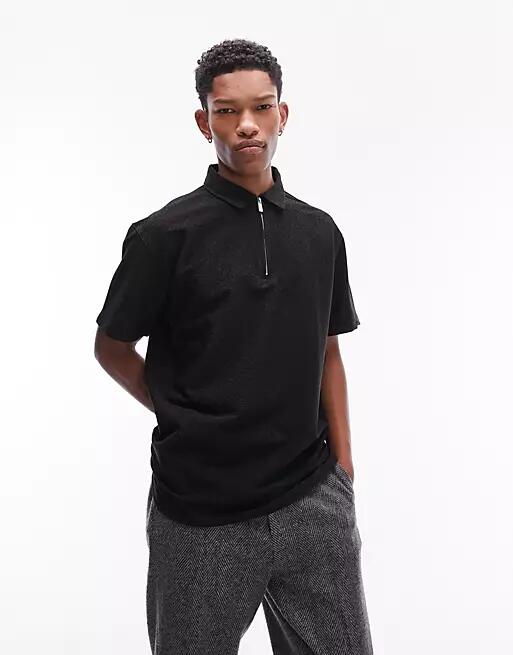 Topman oversized fit polo with glitter in black Cover