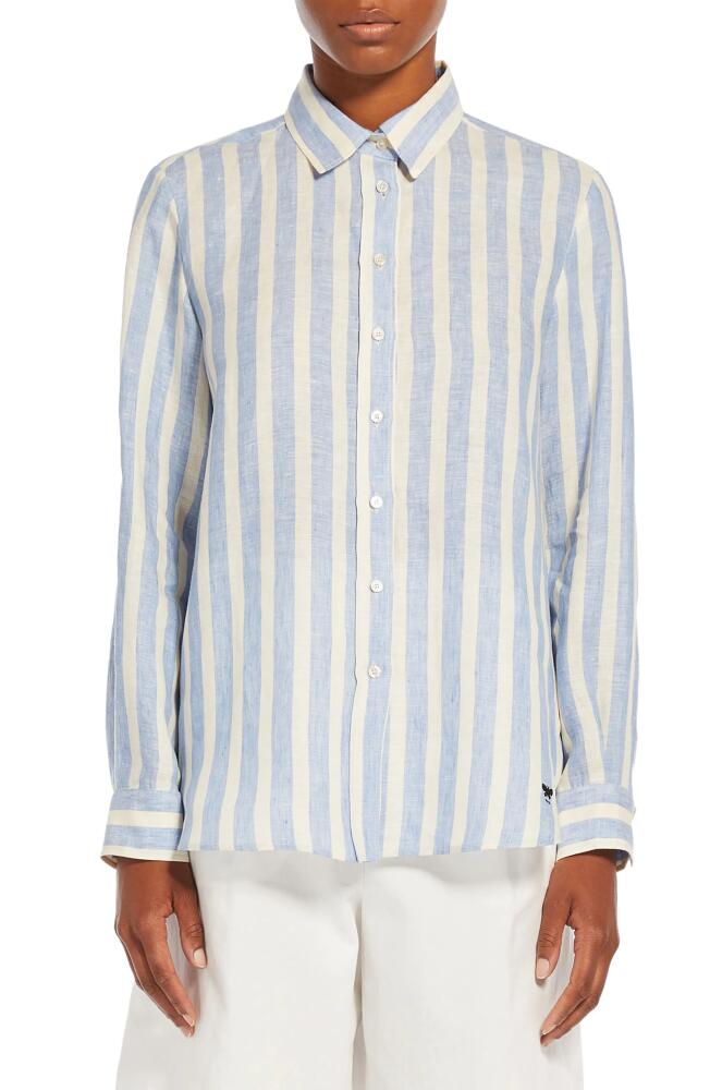 Weekend Max Mara Lari Stripe Linen Shirt in Blue Azure Cover