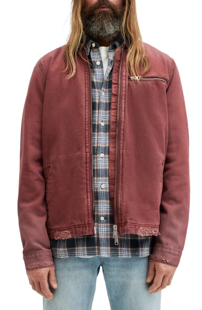 AllSaints Rothwell Distressed Denim Jacket in Imperial Red Cover