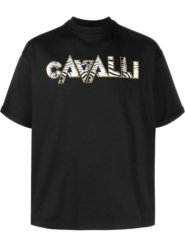 Roberto Cavalli zebra-print logo T-shirt - Black Cover