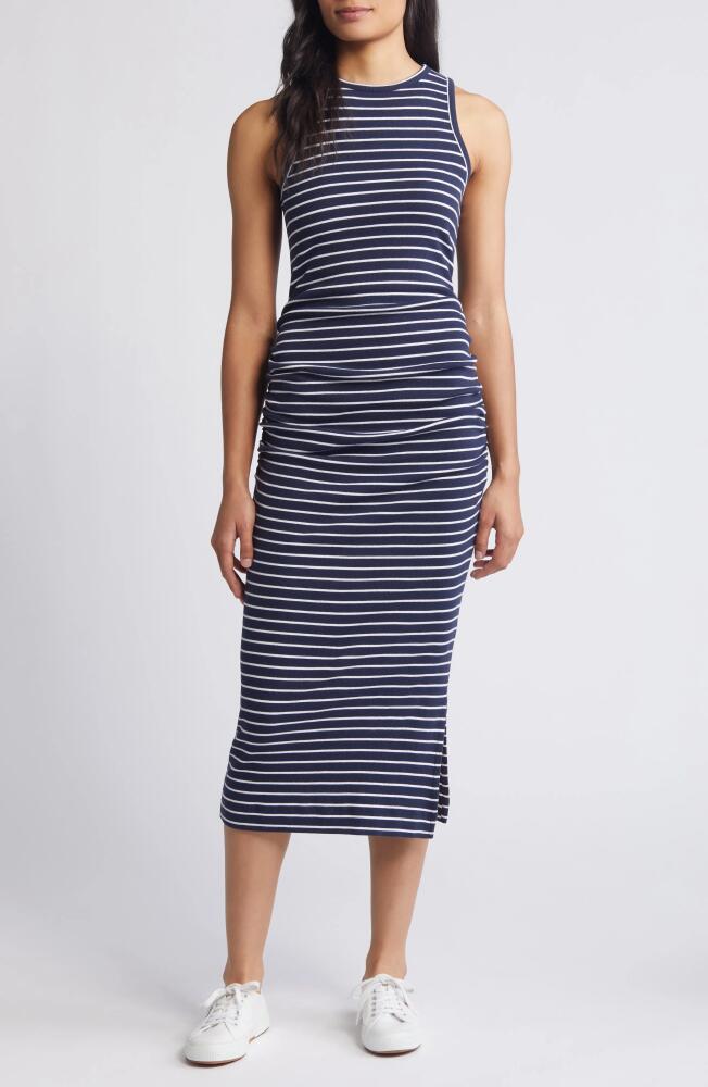 caslon(r) Ruched Tank Midi Dress in Navy- White Northshore Stripe Cover