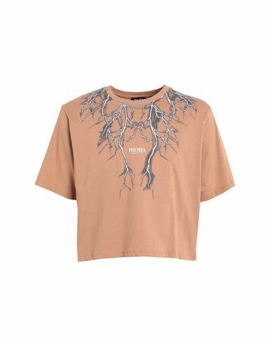 Phobia Archive Terracotta Crop T-shirt With Grey Lightning Man T-shirt Camel Cotton Cover