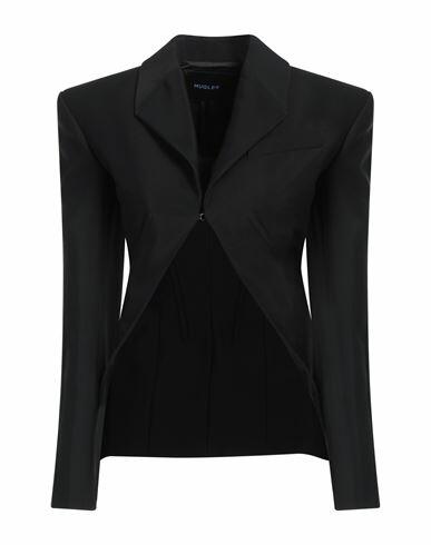 Mugler Woman Blazer Black Viscose, Virgin Wool Cover