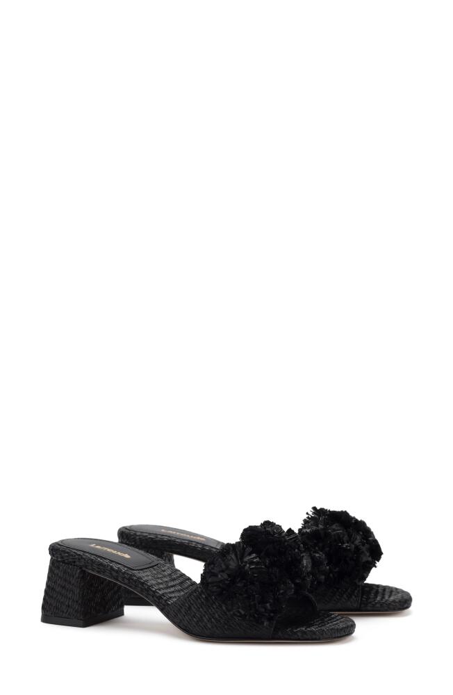 Larroudé Brigitte Pompom Raffia Slide Sandal in Black Cover