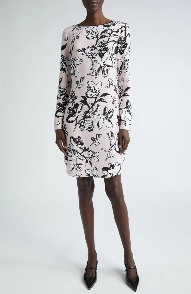 St. John Collection Magnolia Floral Long Sleeve Silk Dress in Pale Pink Multi Cover