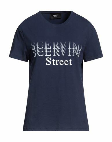 Scervino Woman T-shirt Midnight blue Cotton, Elastane Cover