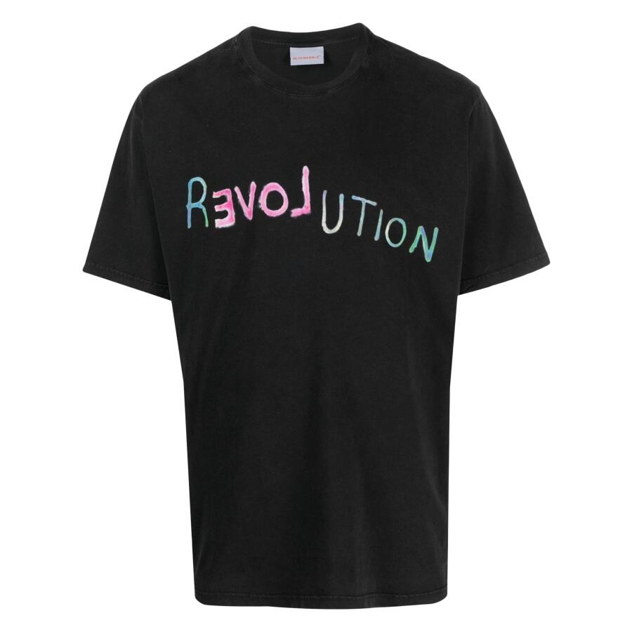 Bluemarble Mens Black Revolution Text-Print Cotton T-Shirt Cover