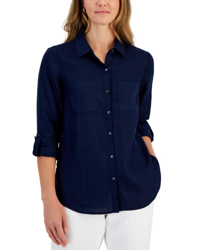 Charter Club Women's 100% Linen Shirt, Created for Macy's - Intrepid Blue Cover