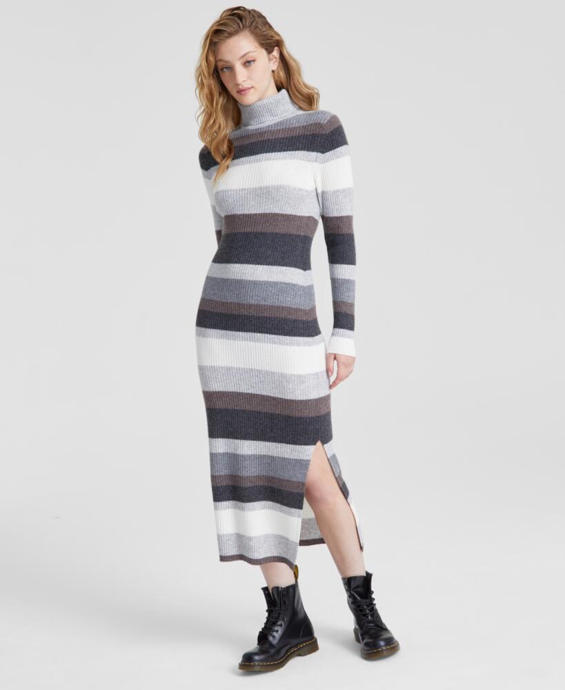 Charter Club Women's Cashmere Striped Turtleneck Midi Dress, Created for Macy's - Black Ice Heather Combo Cover