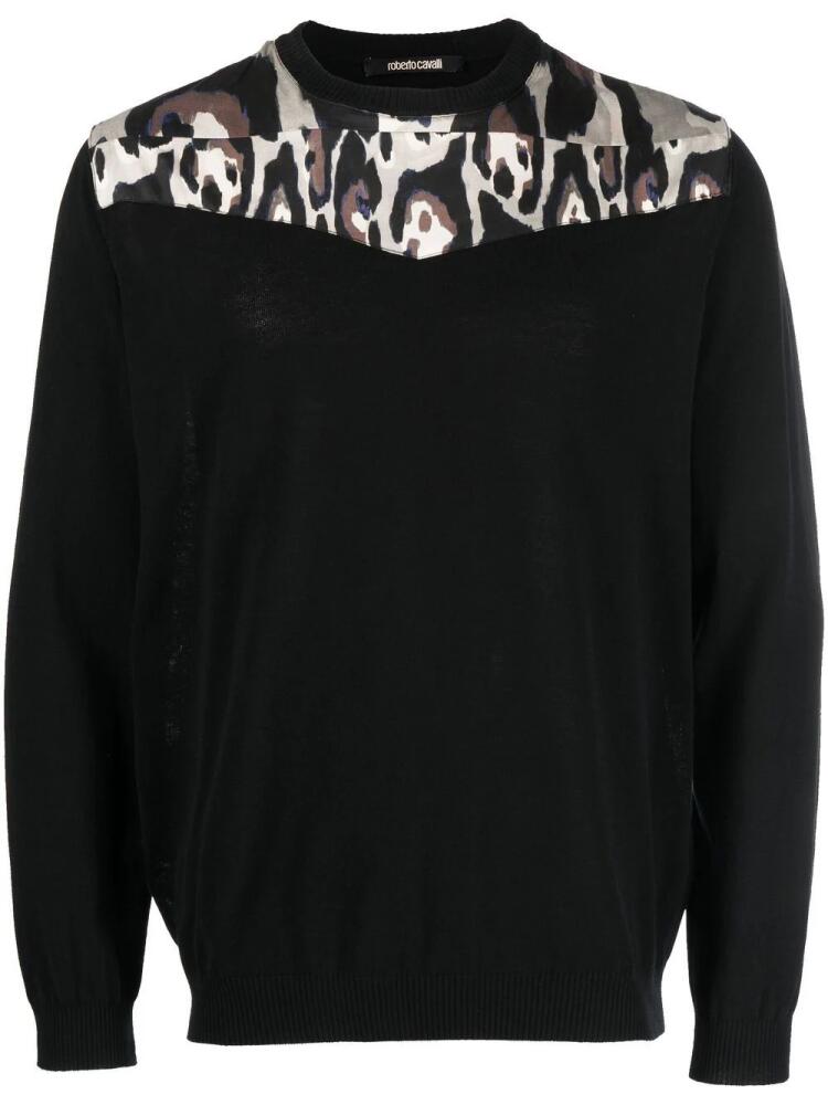 Roberto Cavalli leopard-print panel-detail jumper - Black Cover