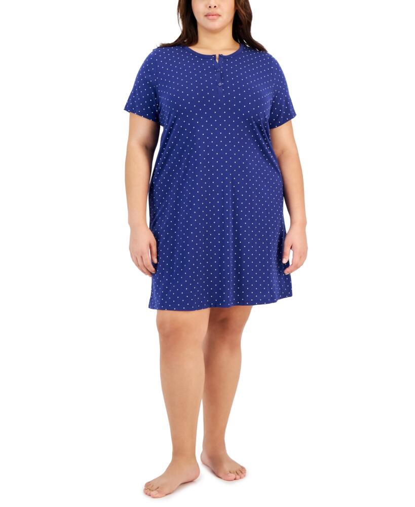 Charter Club Plus Size Cotton Ditsy Floral Henley Sleepshirt, Created for Macy's - Polka Dots Cover