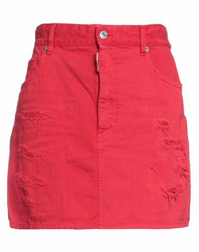 Dsquared2 Woman Denim skirt Red Cotton, Elastane, Bovine leather Cover