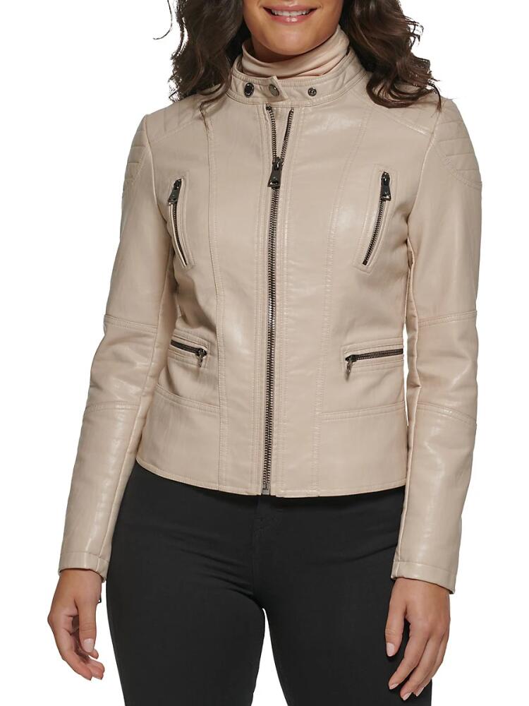 Kenneth Cole Women's Faux Leather Moto Jacket - Bone Cover