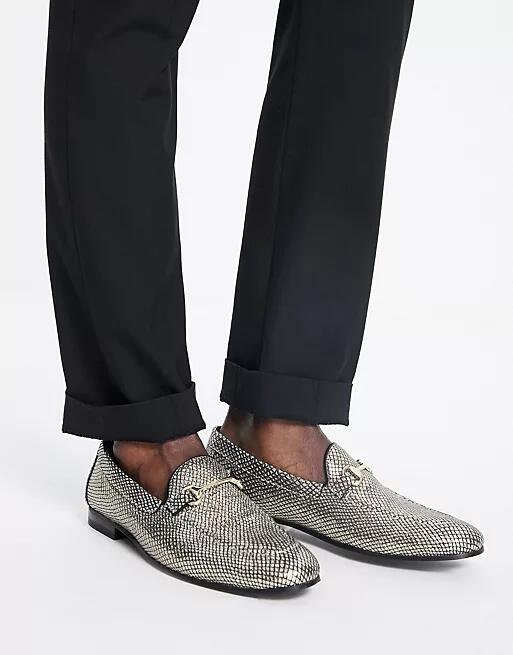 Walk London Jean snaffle loafers in gold snake Cover