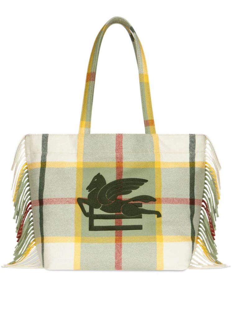 ETRO Pegaso-embroidered checkered tote bag - Green Cover