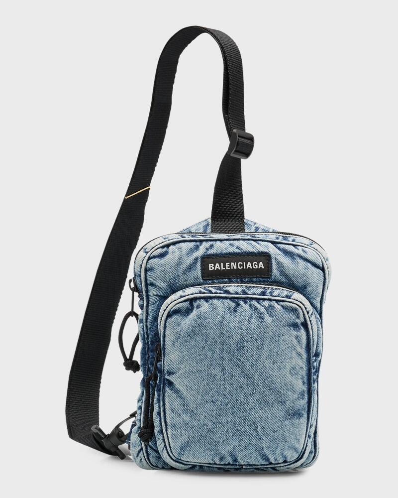 Balenciaga Men's Explorer Crossbody Messenger Bag In Denim Cover