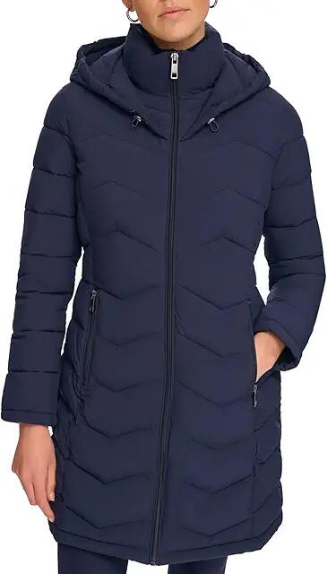 Calvin Klein Bibbed Walker Puffer (Dark Navy) Women's Jacket Cover