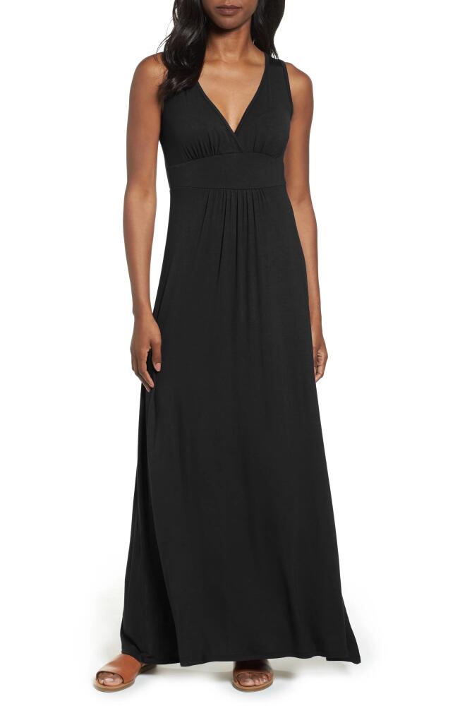 Loveappella V-Neck Jersey Maxi Dress in Black Cover