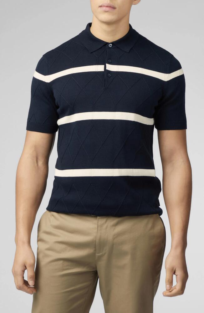 Ben Sherman Argyle Stripe Polo Sweater in Dark Navy Cover