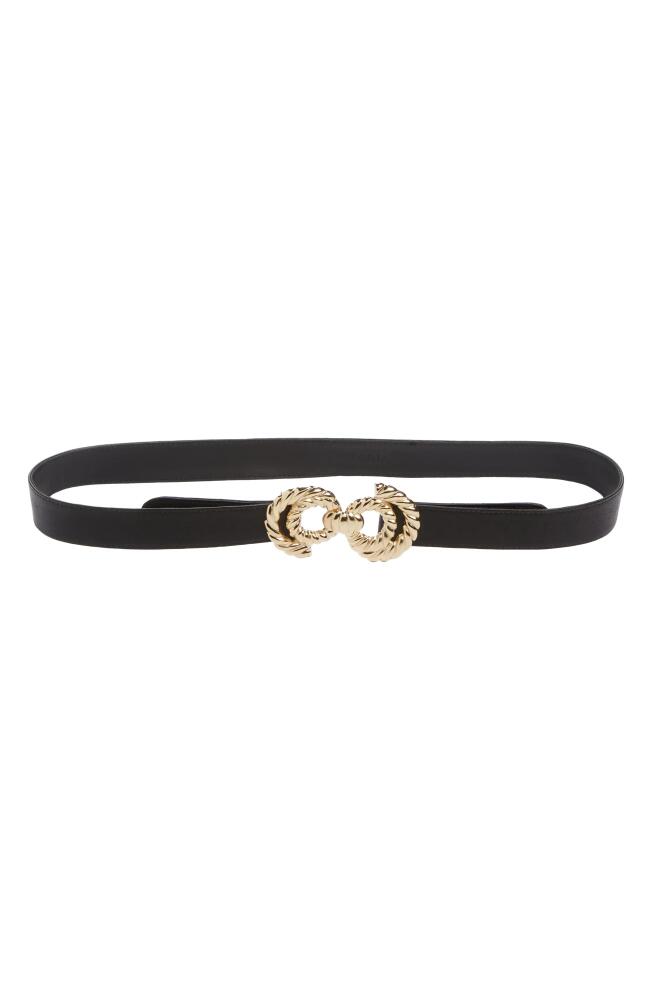 Raina Twisted Circle Buckle Leather Belt in Black Cover