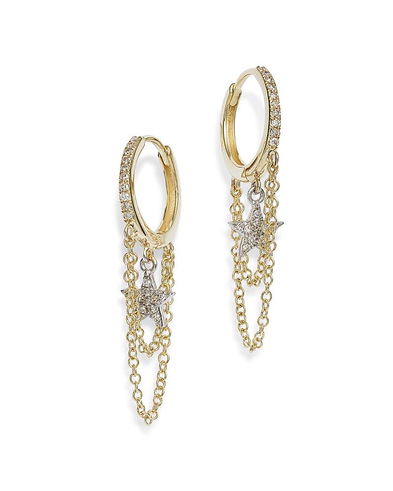 Meira T 14K Yellow and White Gold Pave Diamond Star Hoop Earrings Cover