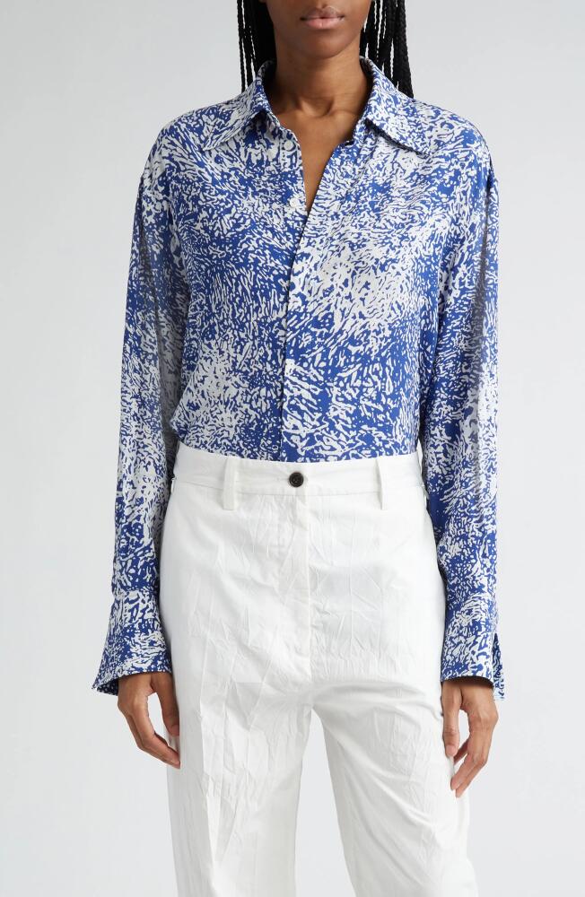 Proenza Schouler Norman Print Crepe Button-Up Shirt in Cobalt Multi Cover