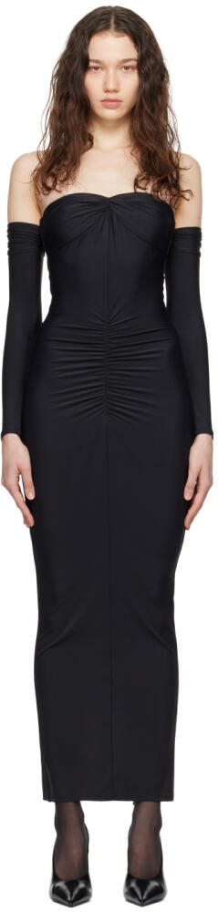 Fleur du Mal Black Ruched Midi Dress Cover