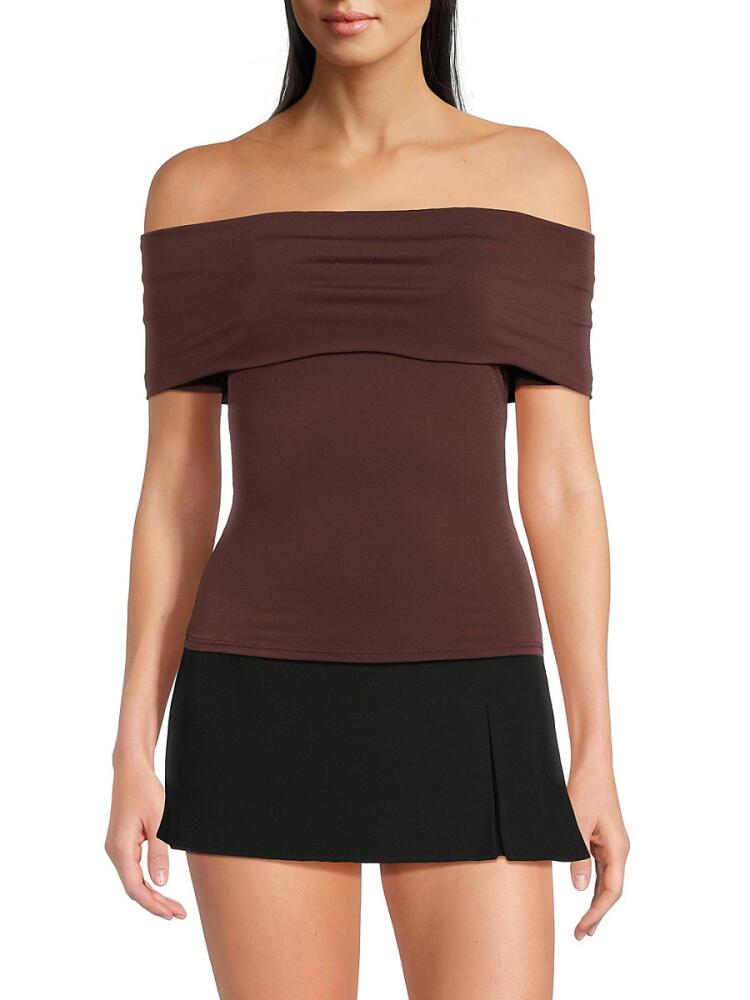 Love Ady Women's Solid Bardot Top - Chocolate Cover