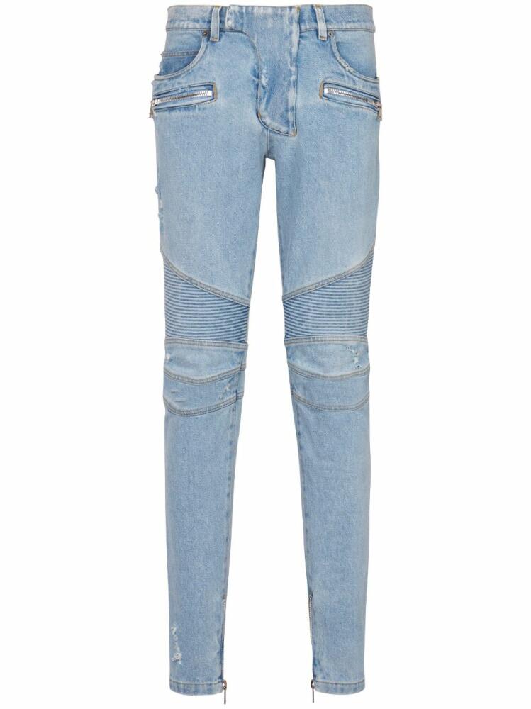 Balmain Biker mid-rise skinny jeans - Blue Cover