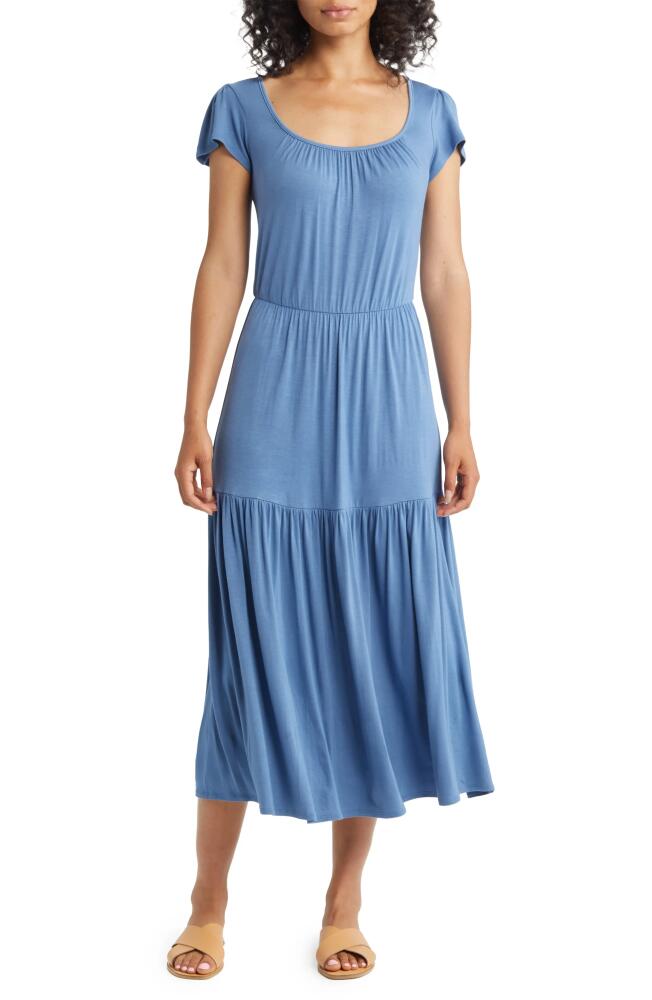 Loveappella Tie Back Tiered Maxi Dress in Denim Cover