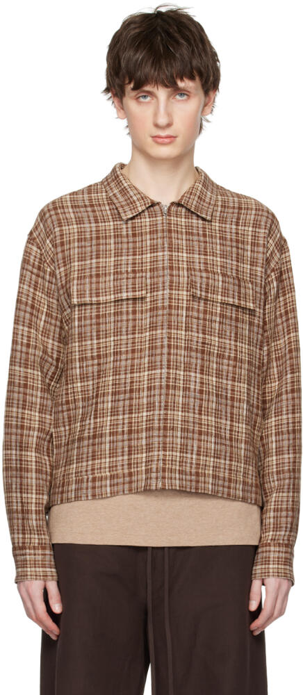 AURALEE Brown Check Zip Jacket Cover