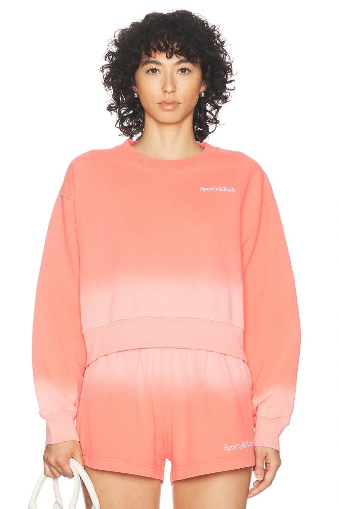 Sporty & Rich Serif Logo Embroidered Cropped Crewneck Sweatshirt in Pink Cover