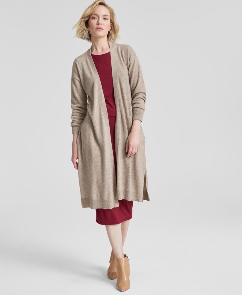 Charter Club Women's Tie-Waist Longline 100% Cashmere Cardigan, Created for Macy's - Pearl Taupe Heather Cover